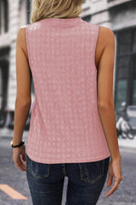 Load image into Gallery viewer, Light French Beige Lattice Textured Split Neck Tank Top - Fashion Queen - 5