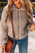 Load image into Gallery viewer, Light French Beige Zipper Pocketed Winter Fuzzy Jacket - Fashion Queen - 1