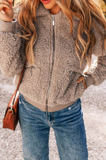 Load image into Gallery viewer, Light French Beige Zipper Pocketed Winter Fuzzy Jacket - Fashion Queen - 3