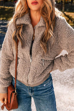 Load image into Gallery viewer, Light French Beige Zipper Pocketed Winter Fuzzy Jacket - Fashion Queen - 4