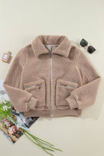Load image into Gallery viewer, Light French Beige Zipper Pocketed Winter Fuzzy Jacket - Fashion Queen - 5