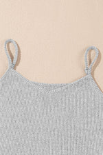Load image into Gallery viewer, Light Grey 3 Pieces Rib Crop Camisole Matching Shorts Lounge Set with Cardigan - Fashion Queen - 6