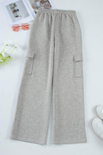 Load image into Gallery viewer, Light Grey Multi Pockets Lace-up High Waist Wide Leg Workout Pants - Fashion Queen - 10
