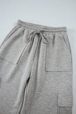 Load image into Gallery viewer, Light Grey Multi Pockets Lace-up High Waist Wide Leg Workout Pants - Fashion Queen - 14