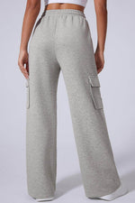 Load image into Gallery viewer, Light Grey Multi Pockets Lace-up High Waist Wide Leg Workout Pants - Fashion Queen - 2