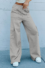 Load image into Gallery viewer, Light Grey Multi Pockets Lace-up High Waist Wide Leg Workout Pants - Fashion Queen - 6