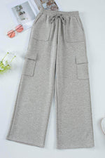 Load image into Gallery viewer, Light Grey Multi Pockets Lace-up High Waist Wide Leg Workout Pants - Fashion Queen - 9