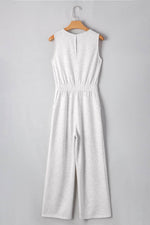 Load image into Gallery viewer, Light Grey Solid Color Crew Neck Drawstring High Waist Sleeveless Jumpsuit - Fashion Queen - 2