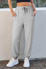 Load image into Gallery viewer, Light Grey Solid Color Fleece Lined Drawstring Waist Joggers - Fashion Queen - 1