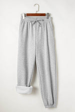 Load image into Gallery viewer, Light Grey Solid Color Fleece Lined Drawstring Waist Joggers - Fashion Queen - 11