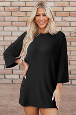 Load image into Gallery viewer, Light Grey Solid Color Loose Tunic Top and Slim Shorts Set - Fashion Queen - 23