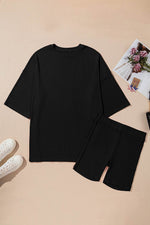 Load image into Gallery viewer, Light Grey Solid Color Loose Tunic Top and Slim Shorts Set - Fashion Queen - 26