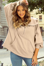 Load image into Gallery viewer, Light Grey Solid Kangaroo Pocket Half Zipper Oversized Hoodie - Fashion Queen - 30