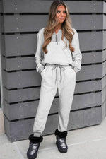 Load image into Gallery viewer, Light Grey Solid Zip Pullover Top and Drawstring Joggers Set - Fashion Queen - 3