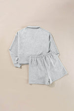 Load image into Gallery viewer, Light Grey Stand Neck Zipped Sweatshirt and Shorts Set - Fashion Queen - 18