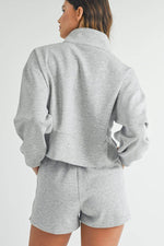 Load image into Gallery viewer, Light Grey Stand Neck Zipped Sweatshirt and Shorts Set - Fashion Queen - 4