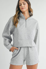 Load image into Gallery viewer, Light Grey Stand Neck Zipped Sweatshirt and Shorts Set - Fashion Queen - 6
