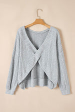Load image into Gallery viewer, Light Grey Textured Crossover Backless Knit Long Sleeve Top - Fashion Queen - 6