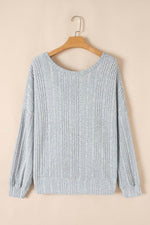 Load image into Gallery viewer, Light Grey Textured Crossover Backless Knit Long Sleeve Top - Fashion Queen - 7