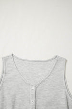Load image into Gallery viewer, Light Grey Waffle Knit Sleeveless Buttoned Front Drawstring Waist Romper - Fashion Queen - 16