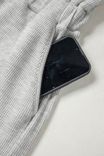 Load image into Gallery viewer, Light Grey Waffle Knit Sleeveless Buttoned Front Drawstring Waist Romper - Fashion Queen - 19