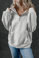 Load image into Gallery viewer, Light Grey Zip-up Stand Neck Kangaroo Pocket Sweatshirt - Fashion Queen - 3