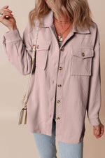 Load image into Gallery viewer, Light Pink Corduroy Flap Pocket Button Up Shacket - Fashion Queen - 1