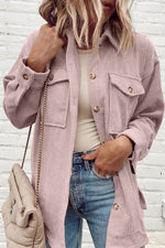 Load image into Gallery viewer, Light Pink Corduroy Flap Pocket Button Up Shacket - Fashion Queen - 6