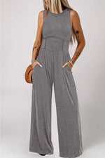 Load image into Gallery viewer, Medium Grey Cinched Waist Sleeveless Wide Leg Jumpsuit - Fashion Queen - 1