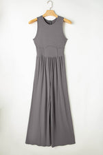 Load image into Gallery viewer, Medium Grey Cinched Waist Sleeveless Wide Leg Jumpsuit - Fashion Queen - 2
