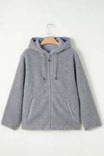 Load image into Gallery viewer, Medium Grey Fleece Zip Up Drawstring Hooded Pocketed Jacket - Fashion Queen - 4