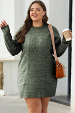 Load image into Gallery viewer, Mist Green Cable Knit Drop Shoulder Loose Fit Sweater Dress - Fashion Queen - 2