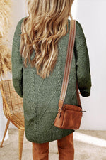 Load image into Gallery viewer, Mist Green Cable Knit Drop Shoulder Loose Fit Sweater Dress - Fashion Queen - 3