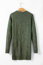 Load image into Gallery viewer, Mist Green Cable Knit Drop Shoulder Loose Fit Sweater Dress - Fashion Queen - 7