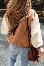Load image into Gallery viewer, Mist Green Corduroy Fleece Patchwork Buttoned Bomber Jacket - Fashion Queen - 16