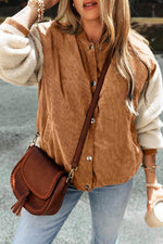 Load image into Gallery viewer, Mist Green Corduroy Fleece Patchwork Buttoned Bomber Jacket - Fashion Queen - 17