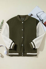 Load image into Gallery viewer, Mist Green Corduroy Fleece Patchwork Buttoned Bomber Jacket - Fashion Queen - 6