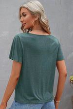 Load image into Gallery viewer, Mist Green Crisscross V Neck Butterfly Sleeve T Shirt - Fashion Queen - 2