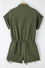 Load image into Gallery viewer, Moss Green Distressed Frayed Denim Romper - Fashion Queen - 11