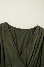 Load image into Gallery viewer, Moss Green Ruched Wrap V Neck Long Sleeve Bodysuit - Fashion Queen - 8