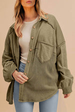 Load image into Gallery viewer, Moss Green Waffle Knit Patchwork Buttoned Oversized Shacket - Fashion Queen - 4