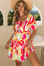Load image into Gallery viewer, Multicolor Geometric Print Smocked Babydoll Mini Dress - Fashion Queen - 1