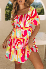 Load image into Gallery viewer, Multicolor Geometric Print Smocked Babydoll Mini Dress - Fashion Queen - 5