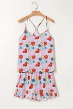 Load image into Gallery viewer, Multicolour Floral V Neck Cami Top and Ruffled Shorts Lounge Set - Fashion Queen - 5