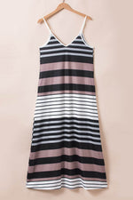 Load image into Gallery viewer, Multicolour Mixed Stripes Spaghetti Straps V Neck Maxi Dress - Fashion Queen -  6