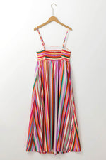 Load image into Gallery viewer, Multicolour Striped Thin Straps Smocked Back Boho Maxi Dress - Fashion Queen - 11