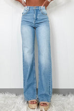 Load image into Gallery viewer, Myosotis High Rise Shift Slit Leg Straight Jeans - Fashion Queen - 1
