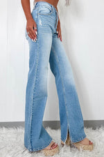 Load image into Gallery viewer, Myosotis High Rise Shift Slit Leg Straight Jeans - Fashion Queen - 3