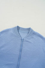 Load image into Gallery viewer, Myosotis Solid Textured Stand Neck Zipper Bomber Jacket - Fashion Queen - 12