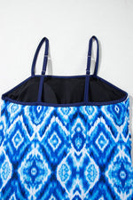 Load image into Gallery viewer, Navy Blue Abstract Print Frilled Trim Spaghetti Straps Tankini Set - Fashion Queen - 13